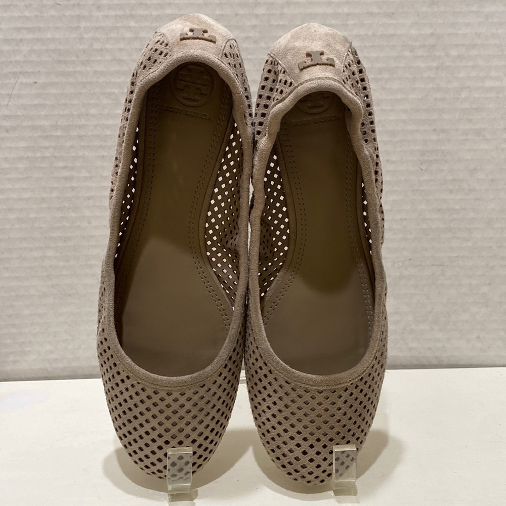 TORY BURCH “Jesse” Tan Perforated Suede Flats
